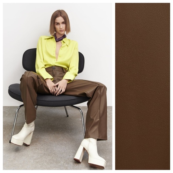 NWT. Zara BrownFaux Leather Francoise Full Length Trousers. Size XS. - Picture 3 of 10